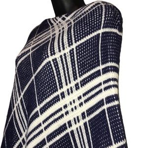 Vintage KNIT Plaid PONCHO~Orlon Acrylic Blue/White